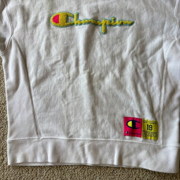 Vintage Champion Reverse Weave Sweatshirt | White | Rare Puffy Yellow Logo - Picture 7 of 11